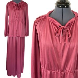 Vintage 1970s Matching Set Rosy Pink Mauve Polyester Maxi Skirt and Top